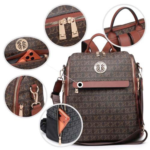 Image of JULIE FERRARO Women's Convertible Backpack Purse Vegan Leather Fashion Backpack Bag Large Capacity Travel Shoulder Bag with Wristlet 2PCS Set
