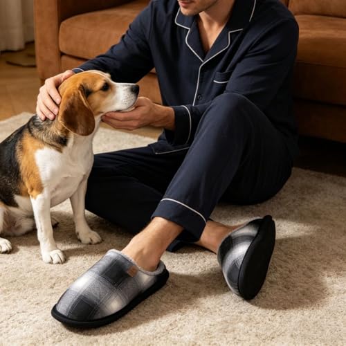 Image of COFACE Mens Cozy Memory Foam Scuff Slippers Casual Slip On Warm House Shoes Indoor /Outdoor Sandal Slippers With Arch Support Rubber Sole Size 7-15