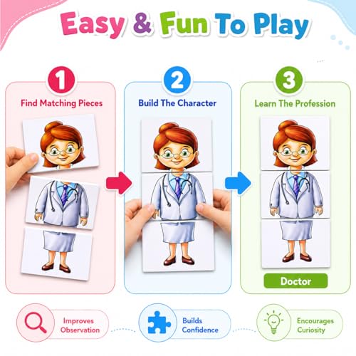 Image of Creative's Learn and Play | Educational Puzzle Game | Learn & Identify & Name 12 Important Community Helpers | Doctor, Painter, Lawyer, Teacher & More | Fun with Learn Game for 2 & Up Kids