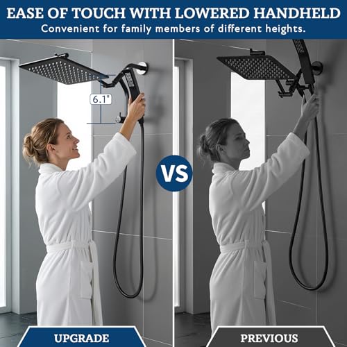 Image of G-Promise All Metal Shower Diverter with Low Handheld Holder, Pause Mode 3-Way Diverter Valve for Handheld and Fixed Shower Head, 4-Setting Universal Bathing System Replacement(6 Inch, Matte Black)