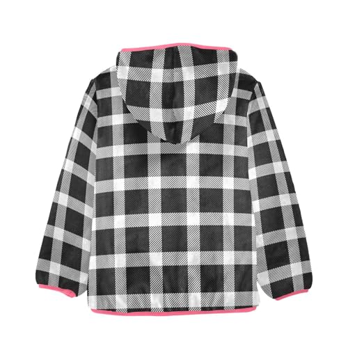 GuoChe Black White Tartan Plaid Girls Sherpa Lined Hoodie2