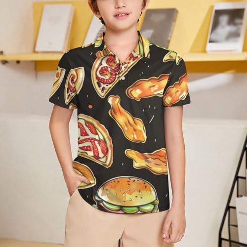 Boys' Classic Polo Shirts Short Sleeve Moisture-Wicking Golf & Tennis Shirts for Youth Teens Hamburgers Pizza French Fries2