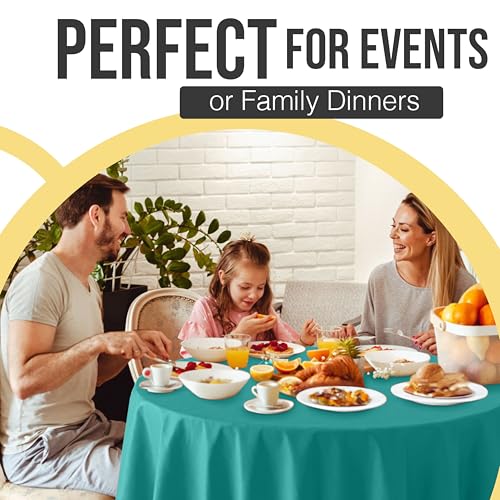 Image of Exquisite Teal Round Tablecloth 84 inch - 48 Pack | Plastic Tablecloth, Disposable Table Covers Round for Parties, Weddings, Holidays & Party Supplies