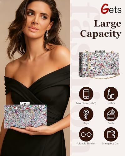 Image of Gets Acrylic Purses and Handbags for Women Multicolor Perspex Geometric Patterns Box Clutch Banquet Evening Crossbody Handbag