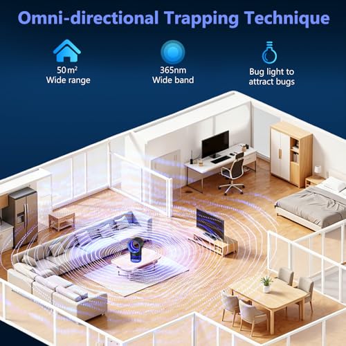 Image of Fruit Fly Trap for Indoors, Blue Bug Zapper Indoor with Suction & Timer | Uv Light Lures Fruit Flies /Gnats, Timer 6 /12hrs, Plug in Fly Trap with Suction, Kid & Pet Applicable, Low Noise, 10 refills