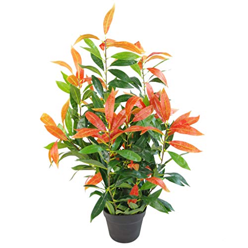 Leaf Ficus Artificiel Rouge et Vert avec Pot en Plastique Noir 80 cm
