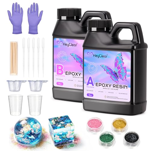 HeyClear 946ml/32oz Epoxidharz Set Anfänger Epoxidharz Kleber Transparent Epoxy Resin Gießharz für Formen Gießen Beschicht