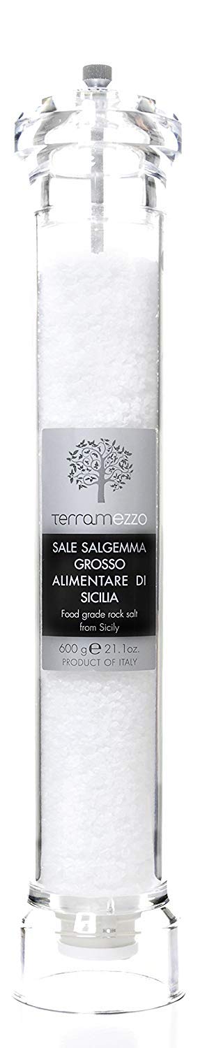 Terramezzo Sicilian Salt Ceramic Grinder (420g x 30cm tall) Rich in Magnesium/Potassium Refillable Historic area of salt production is traced back to 800 BC Great to season Meat Fish Pasta Salads.