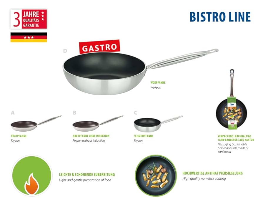 パスタ鍋 GASTRO LINE ELO germany Elo Frying pan Bistro-Line Flat Ø24 cm, Aluminium Silver