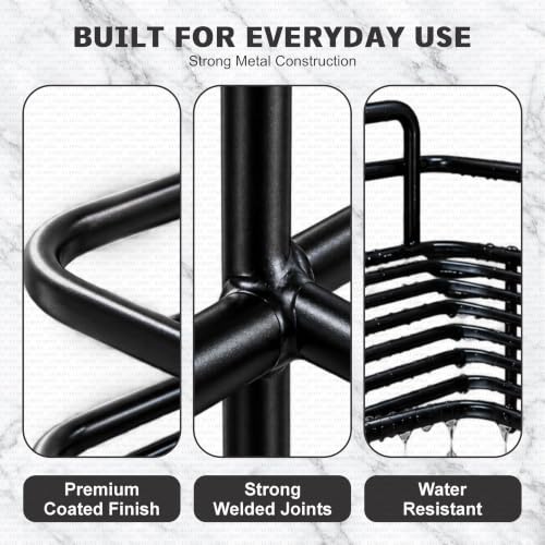 Image of LUMONY Set of 2 Bathroom Organiser Without Drill | Metal Corner Shelf Rack | No Drilling Self Adhesive Wall Mounted Storage Organizer | Rustproof Bathroom-Kitchen Shelves 8-9 Inch (Black)