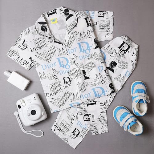 Image of A Little Swag Cotton Printed Night Dress Soft Night Suit Sleepwear Nightwear Set Unisex Kids Wear