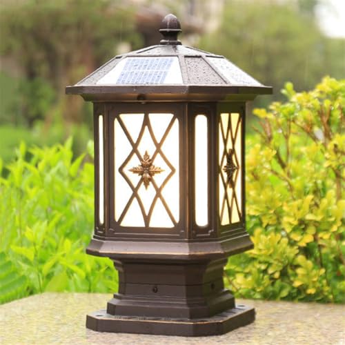 Lámpara de Columna Solar Europea Vintage para Exteriores, clásica lámpara de Mesa con rejas para Ventana, Resistente al Agua, para jardín, Patio, Cerca, terraza, luz de Cabeza de Columna