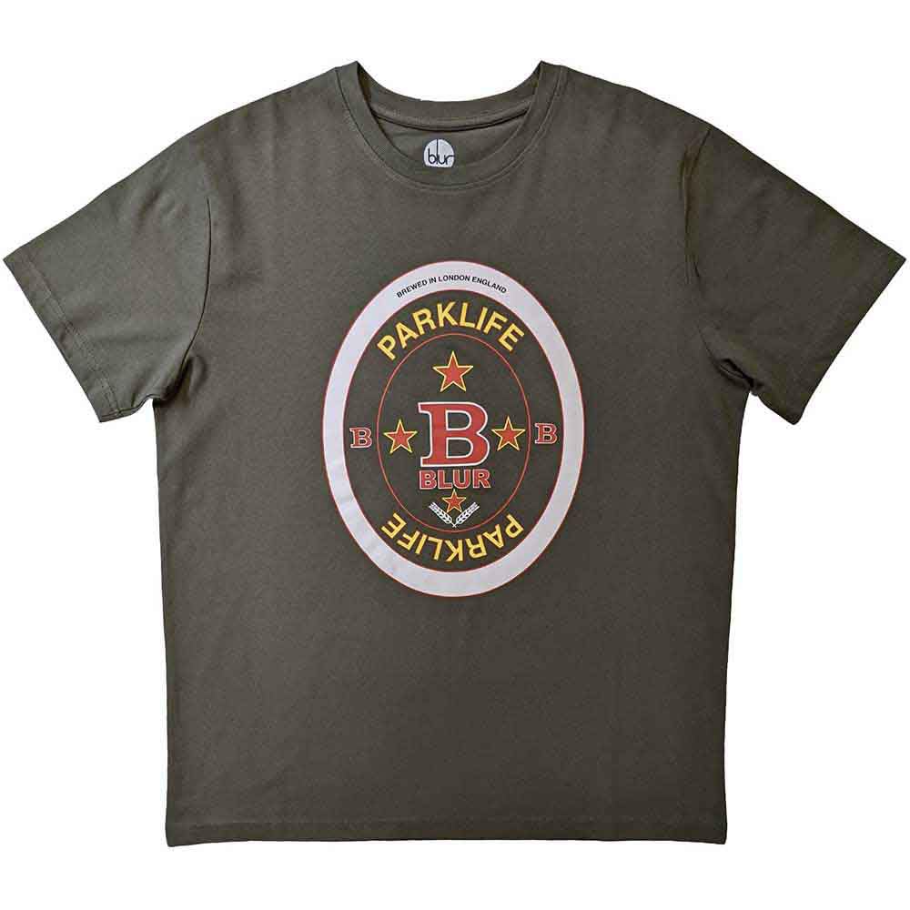 Blur T Shirt Parklife Beermat Band Logo Official Mens Green S
