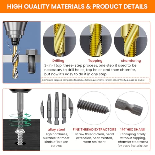 Image of Serplex 6Pcs Drill Bit Set & 5Pcs Screw Extractors, M3-M10 Metric Sizes, High-Speed Steel Drill Bits, Universal 1 /4 inch Hex Shank Drilling Bits with Drilling Chuck Adapter