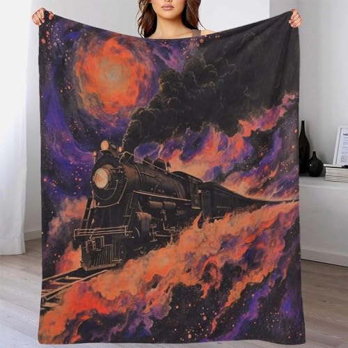 Couverture Train à Vapeur Impression 3D en Peluche Super Douce Plaid Flanelle Premium - 3
