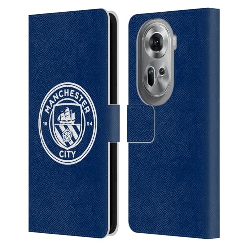 Head Case Designs Officially Licensed Manchester City Man City FC Obsidian White Mono Badge Leather Wallet Case Compatible with Oppo Reno11 Pro