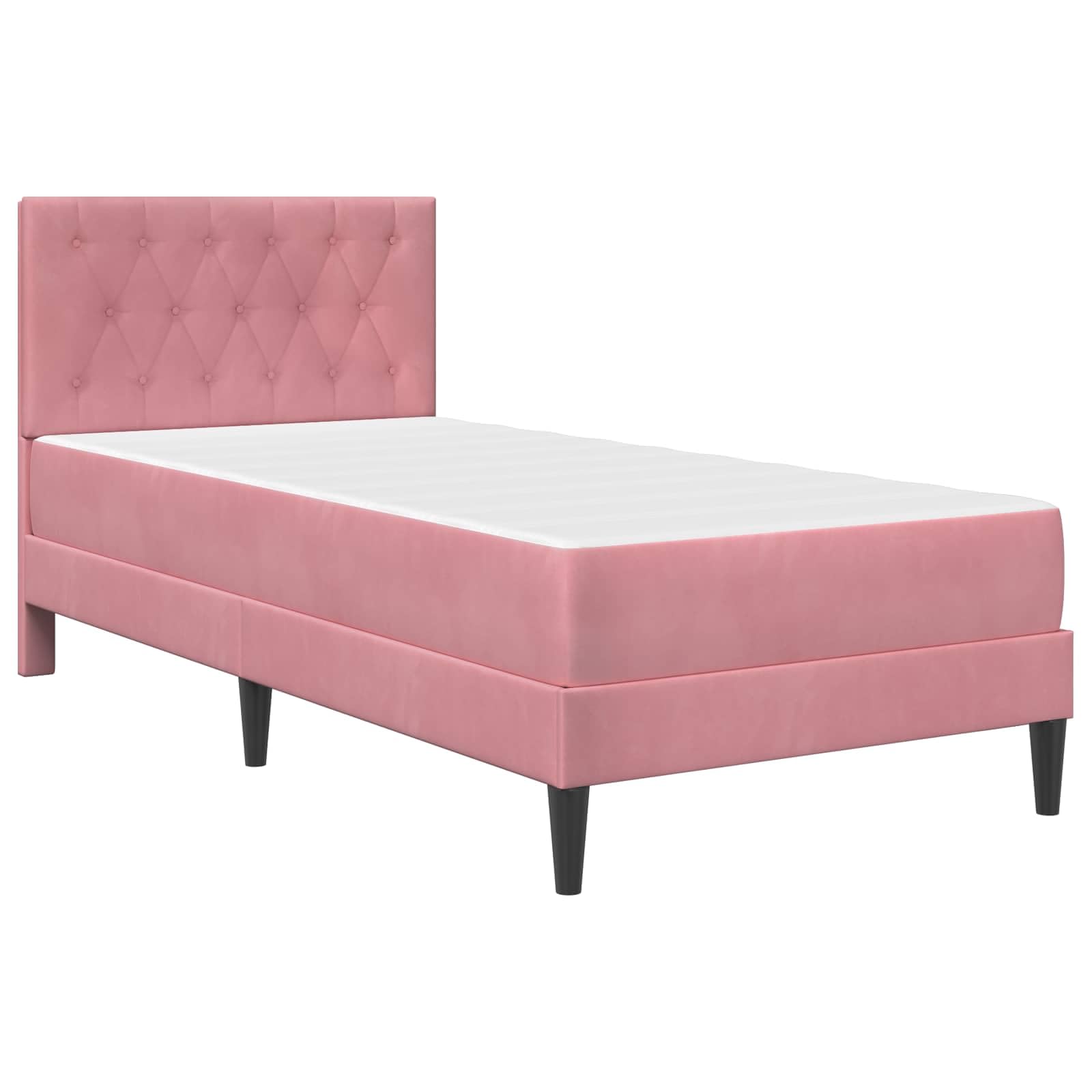 Estructura de cama con colchón de 100 x 200 cm de terciopelo rosa con cabecero, somier de láminas y espacio de almacenamiento, colchón de espuma fría transpirable, funda hipoalergénica, para