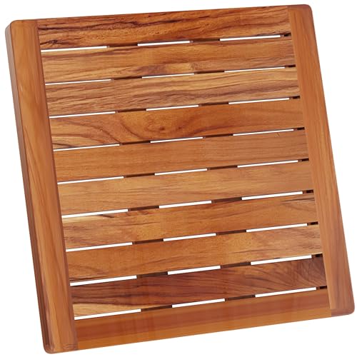 Hovea - Tarima de Ducha 50 x 50 cm - Madera de Teca - Resistente Al Agua Y Al Moho - Alfombrilla De Baño Cuadrada - Interior, Exterior, Jardin, SPA - Alfombra Antideslizante - CB5050