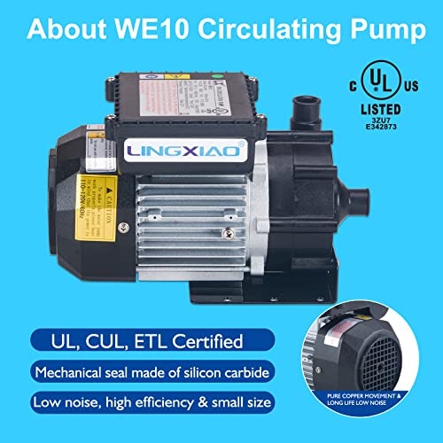 Image of WE10 SPA Circulation Pump, Hot Tub Circulation Pump, LX Pump Motor 115V, 0.25HP, 3 /4 inch Port Compatible with OEM E5 /E10 - Model: WE10(115V)