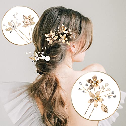 26 Pcs Gold Bridal Hair Accessories For Brides Flower Hair Pins Pearl Bobby Pins Decorative Rhinestone Hair Clip Wedding Headpieces Jewels For Women Wedding Hairstyles #TOP5