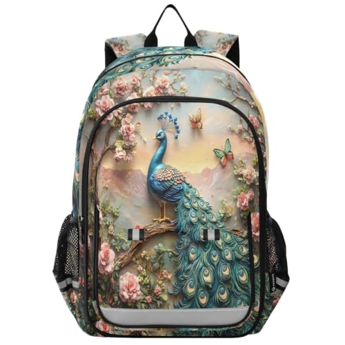 ALAZA Floral Peacock Backpack School Backpacks Travel Laptop Bag Kids Bookbag for Girls Boys Teens Women Men155