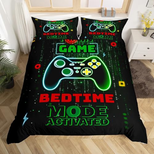 Homewish Housse de Couette Enfant 220x240 Gaming, Parure de Lit Ado Garcon Gamer Vert, Sets de Housses de Couettes Manette de Jeux Vidéo, Couvre Lit...