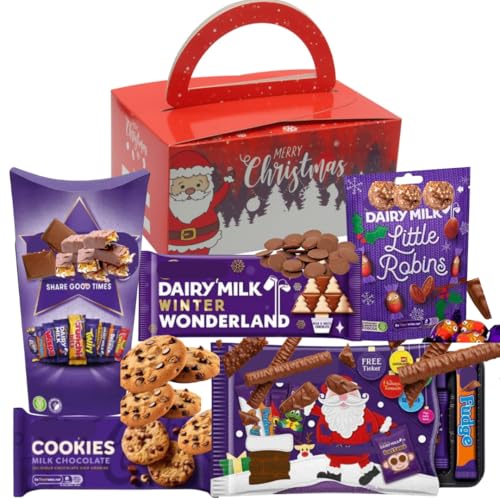 Christmas Chocolates Hamper For Adults and Kids - Includes Heroes, Pudding and Snowballs- Xmas Family Sharing Hamper - Chocolate Treats - Xmas Eve Box