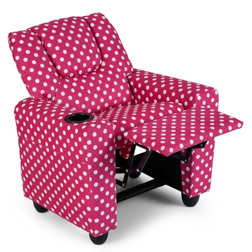 Image of GLACER Kids Recliner with Cup Holder, Velvet Toddler Lounge Chair (Red) | Baby Recliner w /Adjustable Backrest & Footrest, Spring Seat Cushion, Push Back Toddler Sofa for Ages 3+, Supports 150 lbs