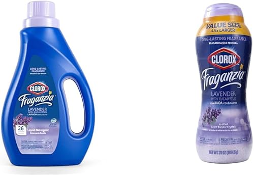 Clorox Fraganzia Laundry Refresh Bundle Detergente líquido de lavanda y eucalipto, 40 onzas líquidas, y cristales potenciadores de aroma en lavado,