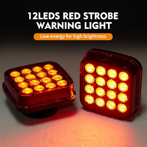 Magnetic Strobe Lights - Wireless Strobe Hazard Light Kit for Trucks Rechargeable Magnetic Flashing Beacon Lights for Vehicles & Trailers (Red)
