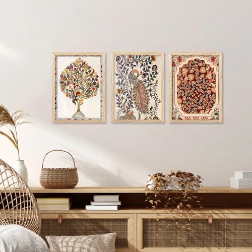 Image of kotart Premium Digital Madhubani Art Paintings with Frame for Home Decor - Framed Painting for Living Room Bedroom Office Room Decor - Painting for Wall Decoration - Pack of 6 (G)