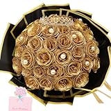 DIY Glitter Roses Bouquet Gold- 36 Pack Fake Shiny Flowers with Stems Eternal Floral for Graduation Handmade Wedding Bouquet Anniversary Birthday Gift, Mother's Day Gifts for Her