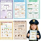 PINKEESEA 6 Pack Kids Pretend Play Notepads 4x6 Inch Playtime Pads for Kids 40 Pages Imaginative Role for Toddlers (Role Play)