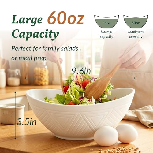 Homienly 9.6 inch Serving Bowls, Large Serving Dishes for Wedding Parties, 60 Oz for Salad, Side Dishes, Pasta, Oval Shape, Microwave & Dishwasher Safe, Set of 4, White - Image 2