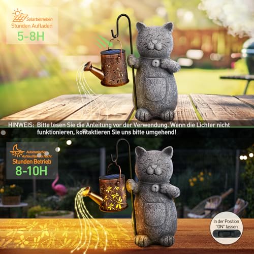 Hinshark Geschenke für Frauen Mama, Muttertagsgeschenk Katze Garten Deko Gartenstatuen mit Solar Laterne, Muttertagsgeschenke für Mama Geburtstagsgeschenk für Frauen, Gartendeko für Draußen Wetterfest