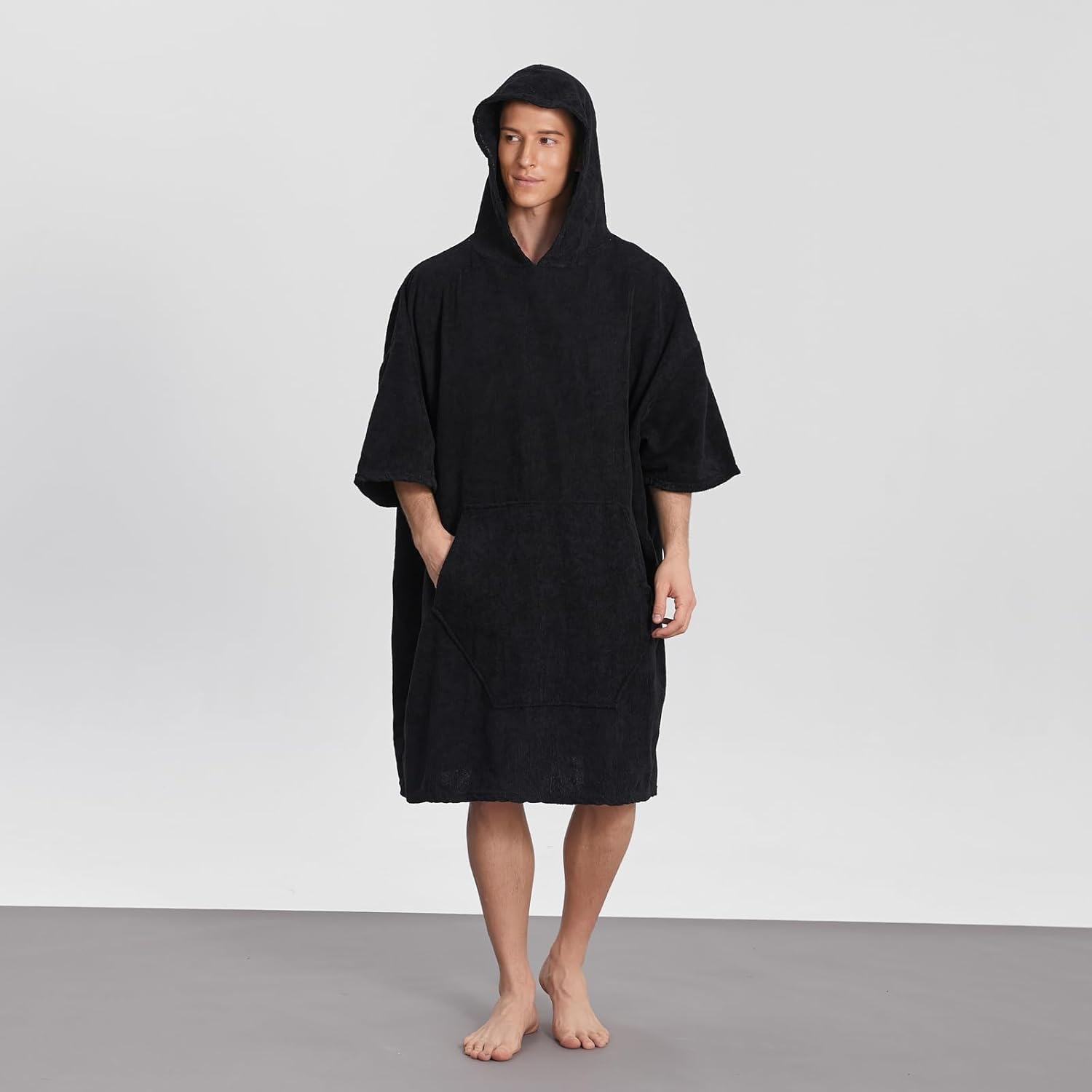 Surf Poncho Hooded Towel for Adults Quick Dry Beach Changing Robe with Pockets, Unisex Swim Cover-Up, Black Bath Towel for Surfers & Swimmer Gifts