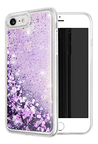 WORLDMOM Compatible with iPhone SE 2022 Case,for iPhone SE 2020 Case,Bling Moving Liquid Floating Sparkle Colorful Glitter Waterfall Clear TPU Protective Case for iPhone 7/8/ se2/ Se3, Purple