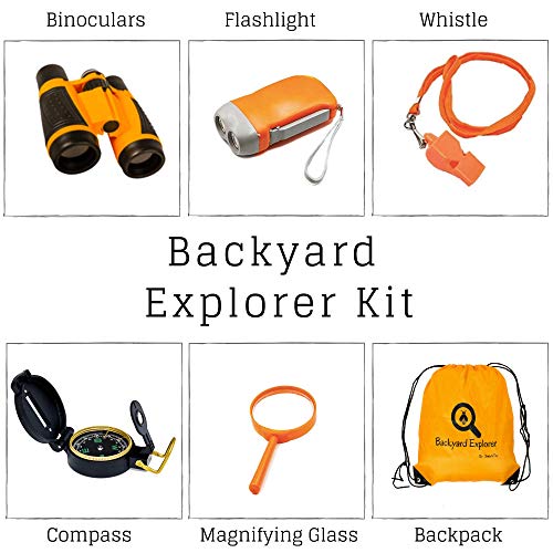 Kids Binoculars Explorer Kit for Children - Toy Set With Magnifying Glass, Flashlight, Backpack , Whistle, Compass in backpack - Outdoor Exploration Kits, Camping & Spy Gear - Gadgets for Boys Girl