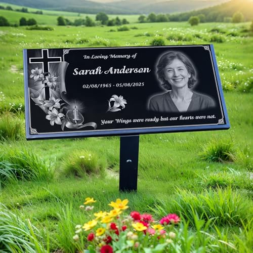 Tombstones for Graves with Photo Name Headstones for Graves Grave Markers Granite Headstones Memorial Plaques for Outdoor (BLACK-Customized Themes)