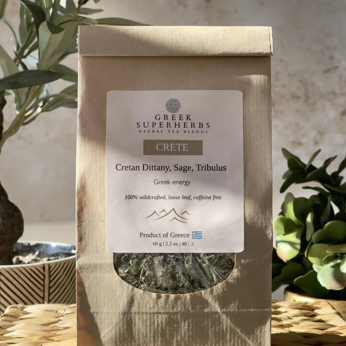 Miniatura 3 de Té de Creta  Té de hierbas sueltas de energía griega  Dittany of Creta, salvia, Tribulus  100% elaborado en forma silvestre, sin cafeína, natural,