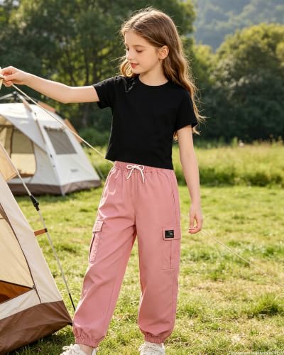 Image of Betusline Girls Fall Winter Clothing Sets, Long Sleeve Crop Top & Cargo Jogger Pants 2 Piece Outfit Sets,4T-14Y