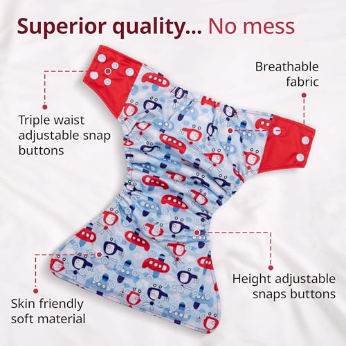Image of LuvLap Reusable Baby Cloth Diapers Combo Pack of 6 (3 Shell + 3 Pads) Double Leak Guard, High Absorption, Stain-Proof Comfort & Protection, 3m+, Rash Free, Adjustable Waist & Height with Snap Buttons