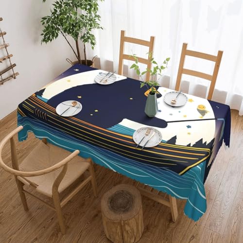 POEZJZW Mantel rectangular decorativo con diseño de oso en barco, 137 x 183 cm, a prueba de salpicaduras y aceite, adecuado para mesas de comedor y mesas de café