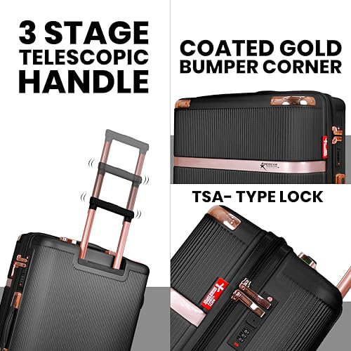 Image of AMERICAN TRAVELLER Urban Gold ABS Hardside Luggage Set, 5-Piece, Grey with Rose Gold Accents, TSA Lock, 8 Spinner Wheels, 730 Days Warranty (1, Black, S20)