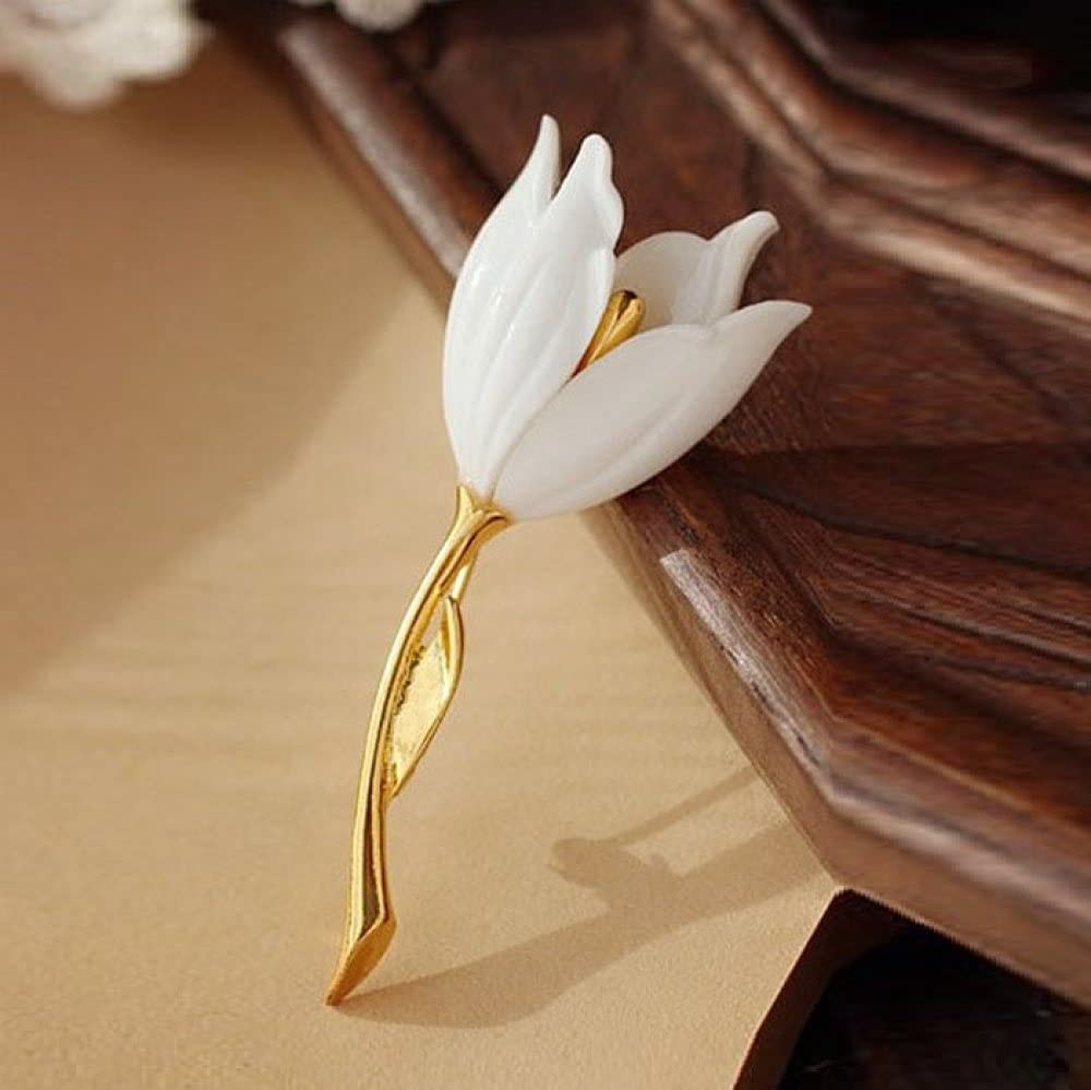 CECECOLE CELK Elegant Plant Flower Brooches & Pins - Retro Ethnic Tulip Resin Corsage Brooch Clothing Shirt Collar Scarf Pins, Chinese Classical Women's Hanfu Dress Jewelry Accessories