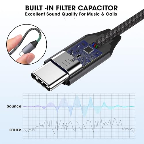 Image of Nylon Braided Black Type C to 3.5 mm Audio Jack Connector with DAC Headphone Converter Adapter Compatible with iPhone 15 Pro Max /15 Pro /15 Plus, Galaxy S23 /S22 /S21 /S208 & Other Type C Phones