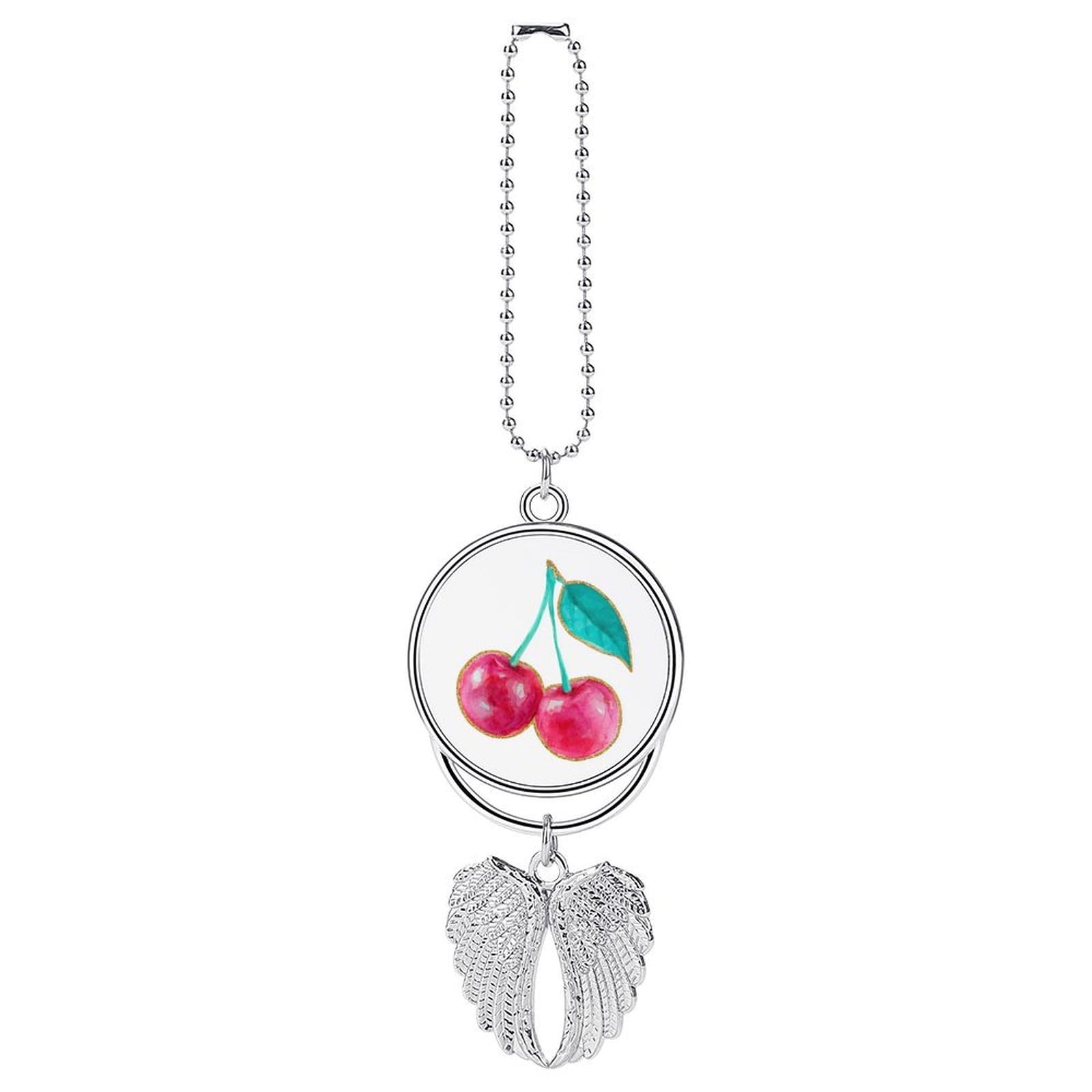 Cute Preppy Coastal Glossy Pink Cherry Pair Car Hanging Pendant Car Interior Decoration Rearview Mirror Charms Ornaments