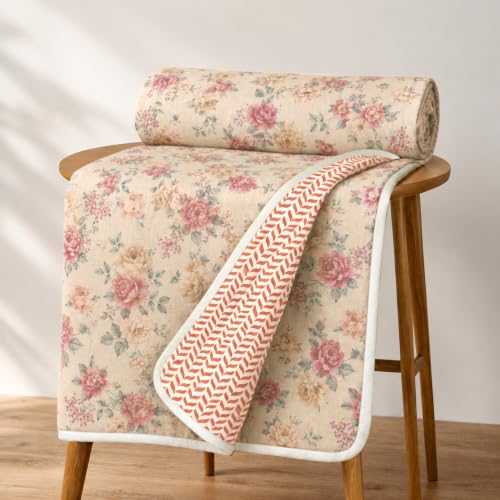 Image of Homestan Reversible All Season Cotton Feel Dohar for Single Bed,Soft Light Weight AC Blanket /Comforter for Summer /Winter /Monsoon (58x86 Inches, Rose Soft)