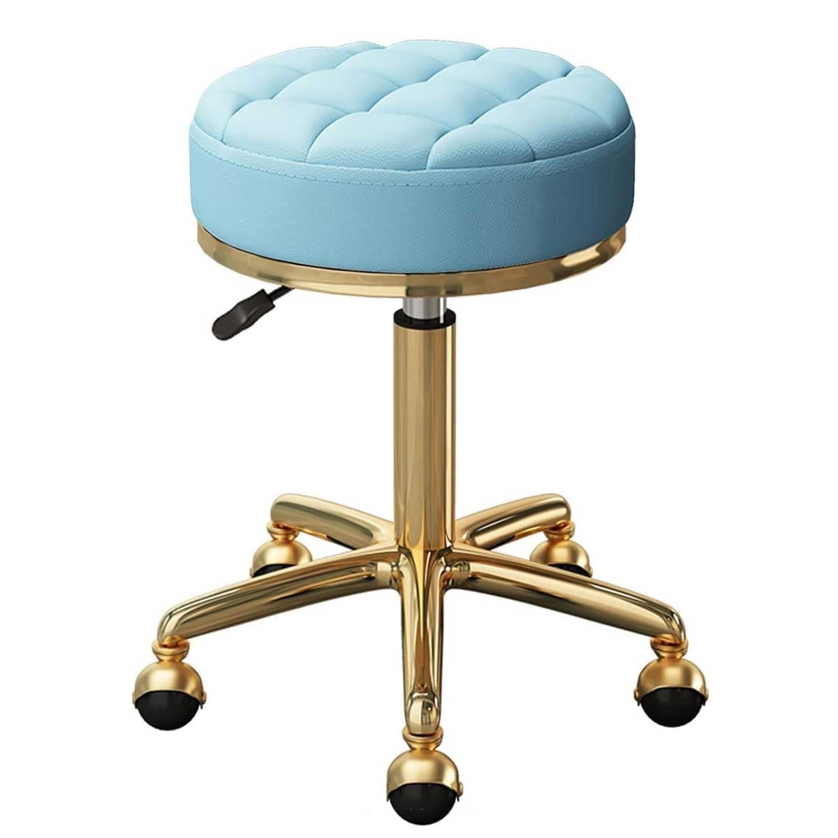 Set di 3 sgabelli girevoli regolabili blu chiaro, con sollevamento idraulico per salone e spa, con 5 ruote facili da mobilità, perfetto per professionisti della bellezza, dei capelli e delle unghie