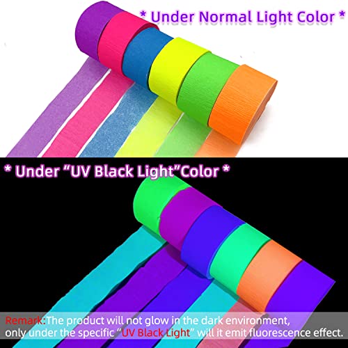 Image of 660ft Glow in the Dark Party Supplies and Decorations Neon Party Streamer Decorations 6 Rolls Glow Crepe Paper UV Reactive Fluorescent Neon Paper Party Streamers for Wedding, Birthday,Blacklight Party